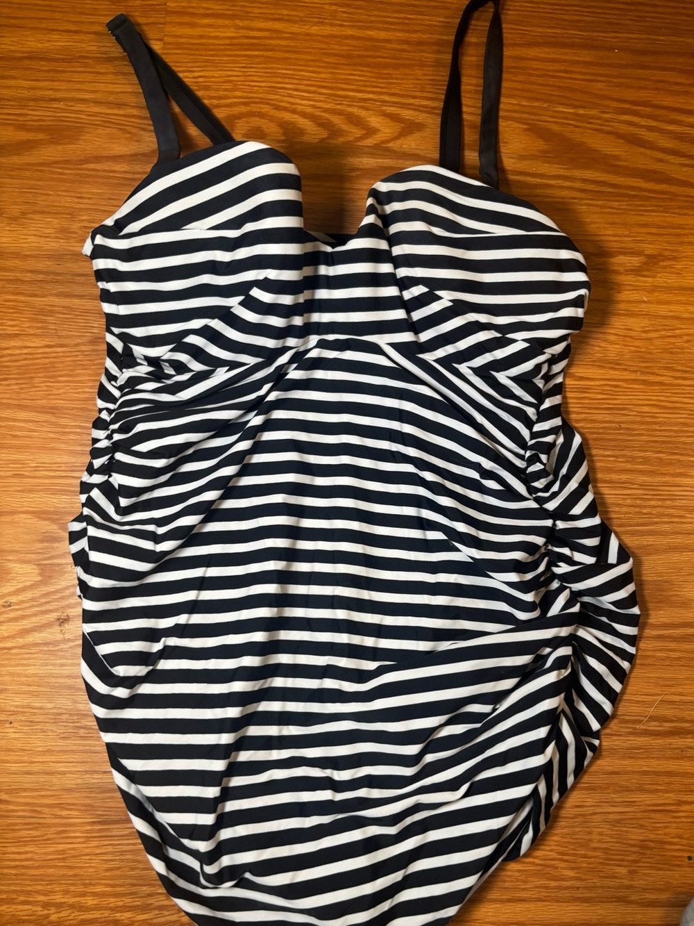 Lane Bryant Black and White Striped One-Piece Swimsuit